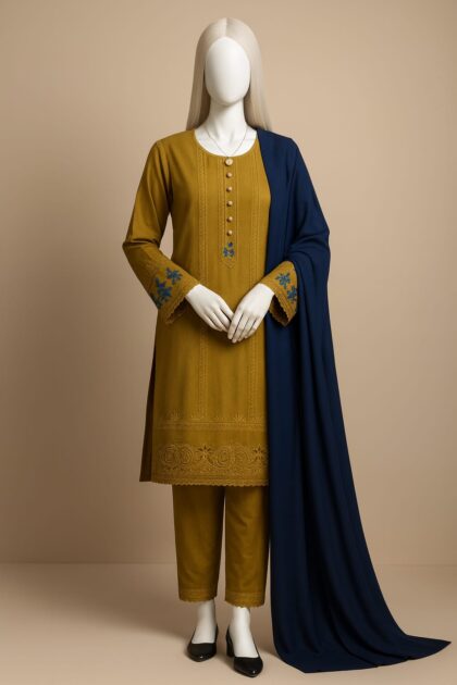 Mustard Embroidered Suit-Stitched