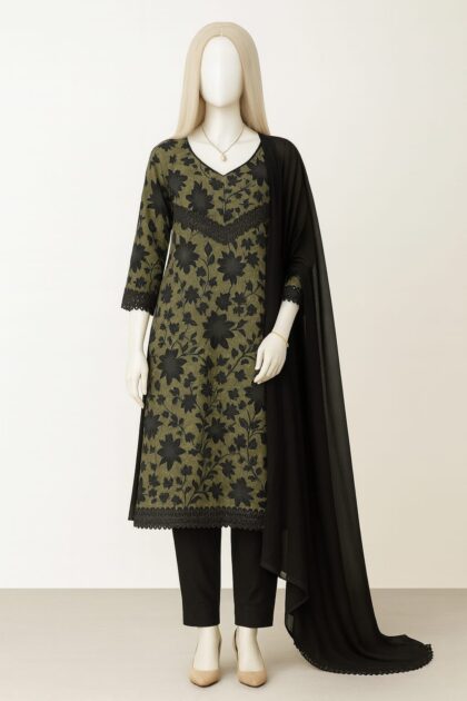 Black Floral Shirt-Stitched