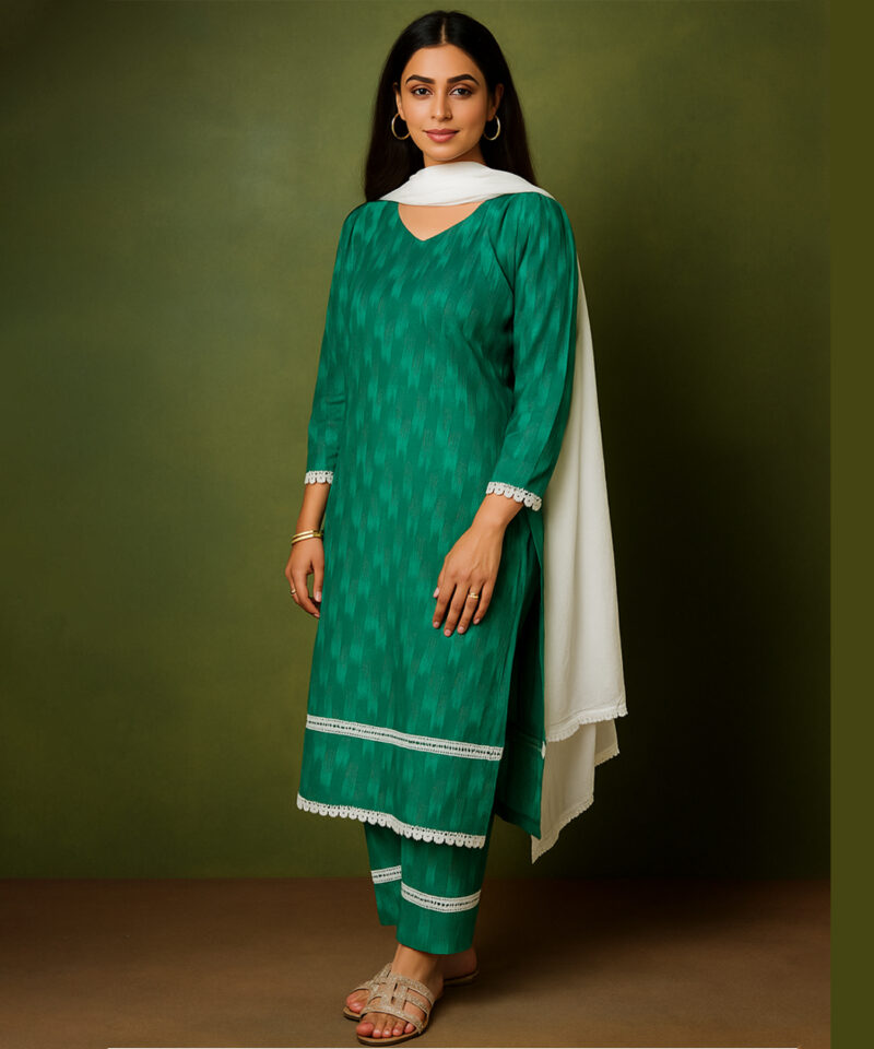 Green and White Azaadi article - 2pc