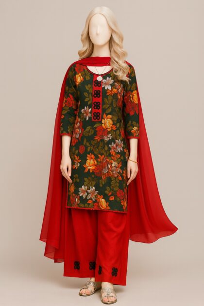 Red Floral Suit- Stitched
