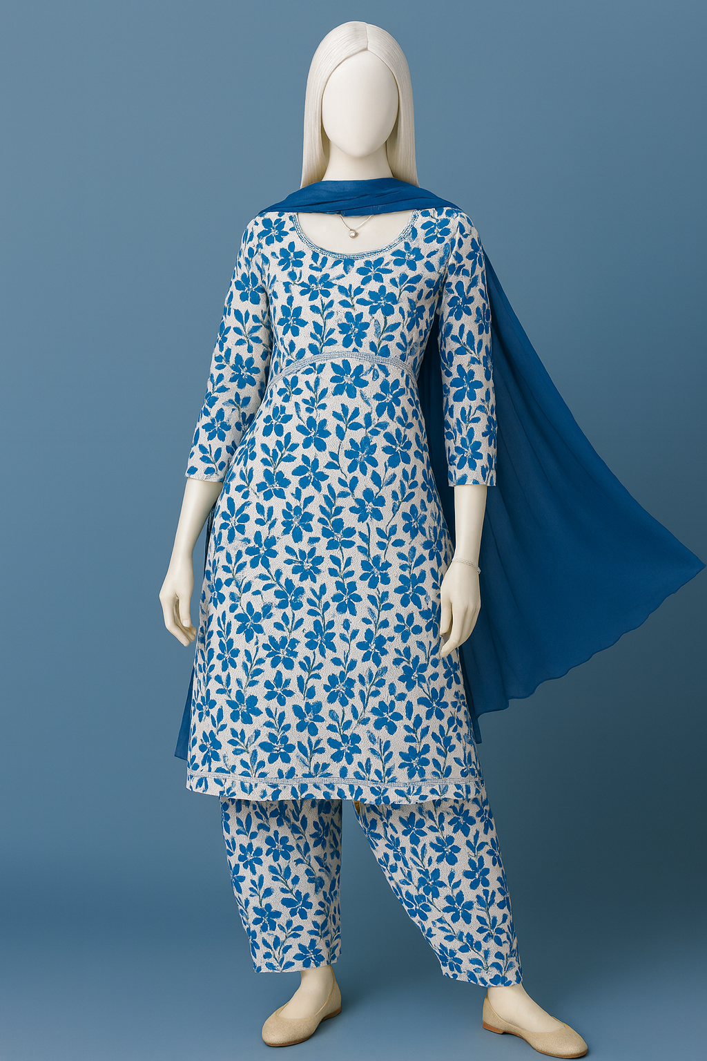 Blue Pearl Floral- Stitched