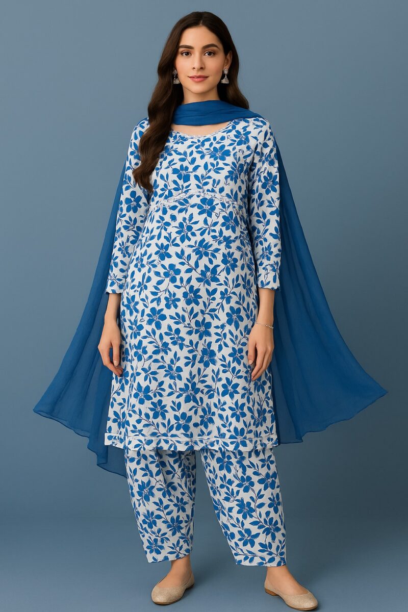 Classic Blue Floral- Stitched