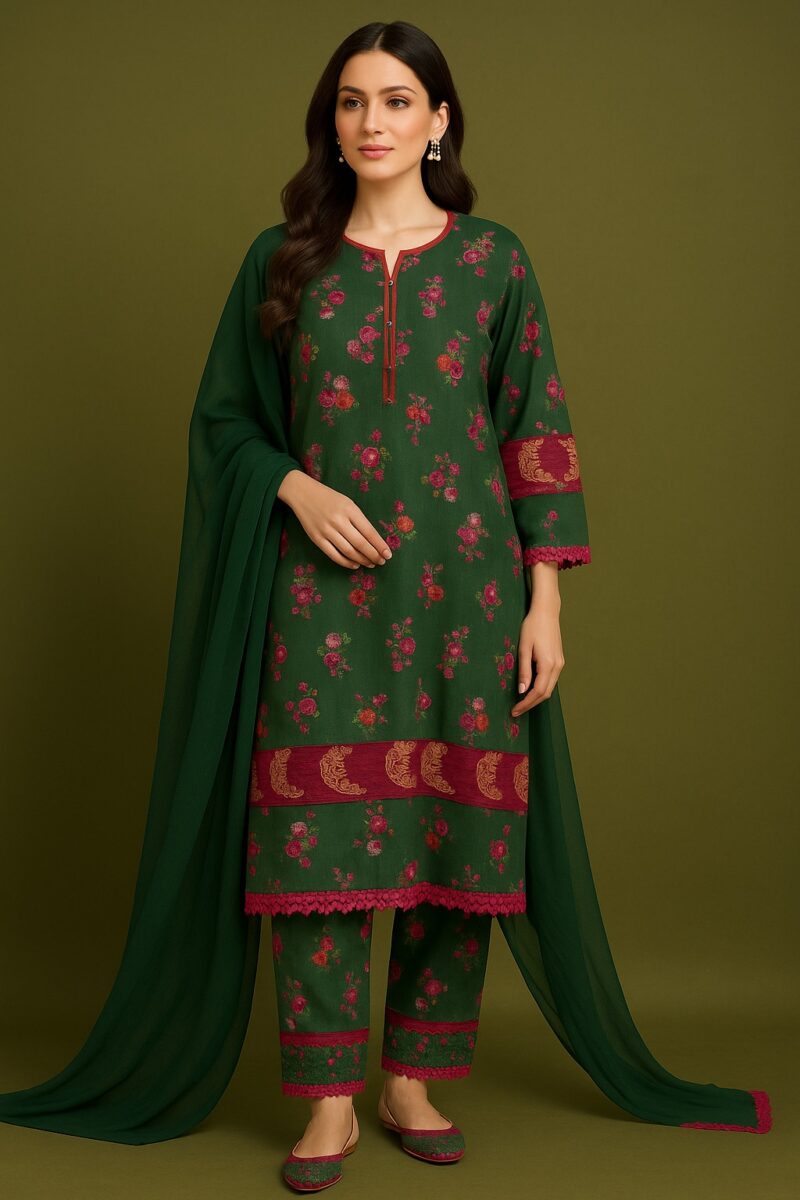 Green Red Blossom- Stitched