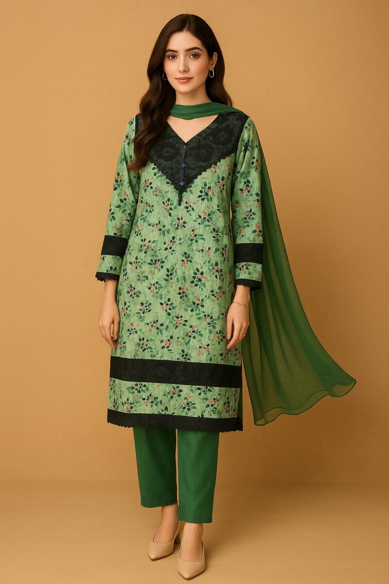 Green Floral Print- Stitched