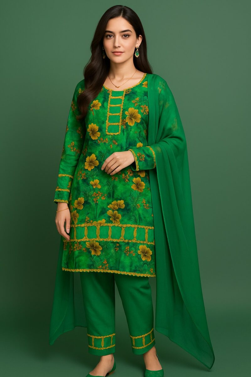 Green Mustard Floral- Stitched