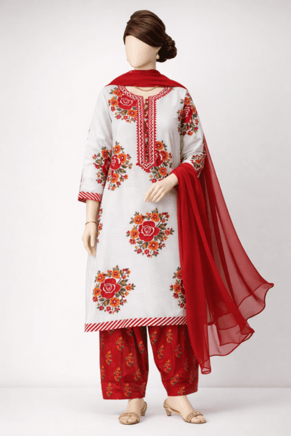 White Floral With Farshi Shalwar 2pc