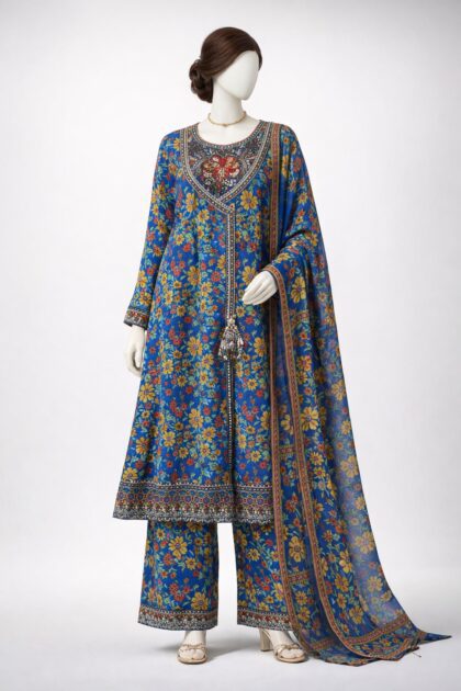 Blue Fancy Lawn  3pc