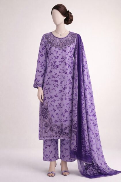 Purple Floral Stitched 3pc