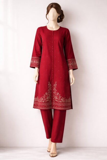Maroon Cotton Heavy Embroidery
